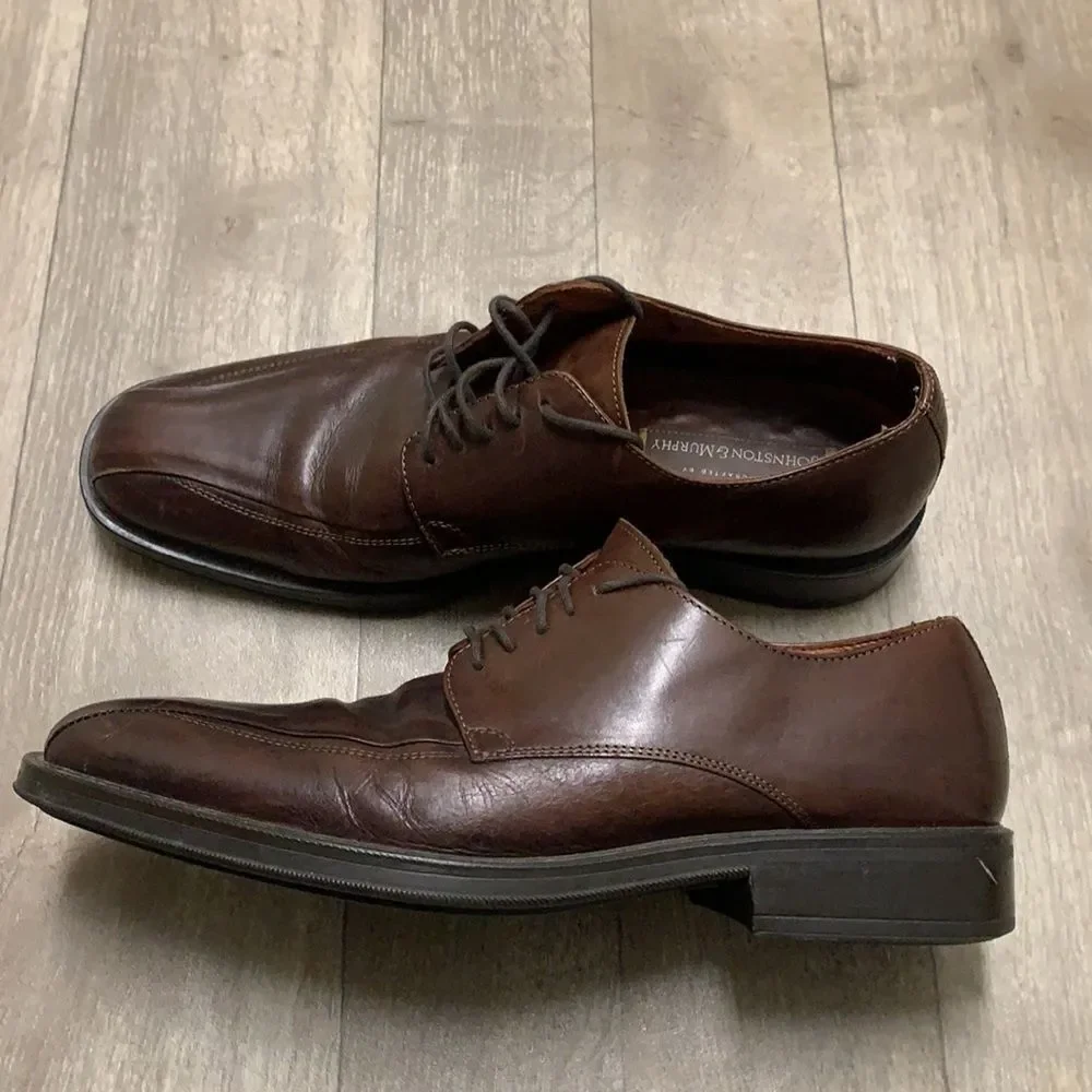 Mens Johnston‎ & Murphy Leather Hard Bottom Oxford Dress Shoes